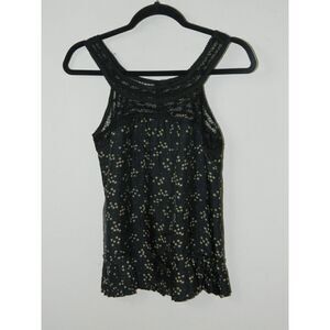 Rebecca Taylor Blouse Black Starburst Printed Silk Lace Trim Size 2‎